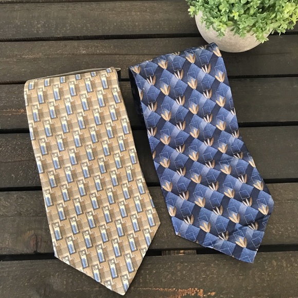 Stafford Men's Silk Ties Bundle of 2 Brown Blue NEW - Picture 3 of 13